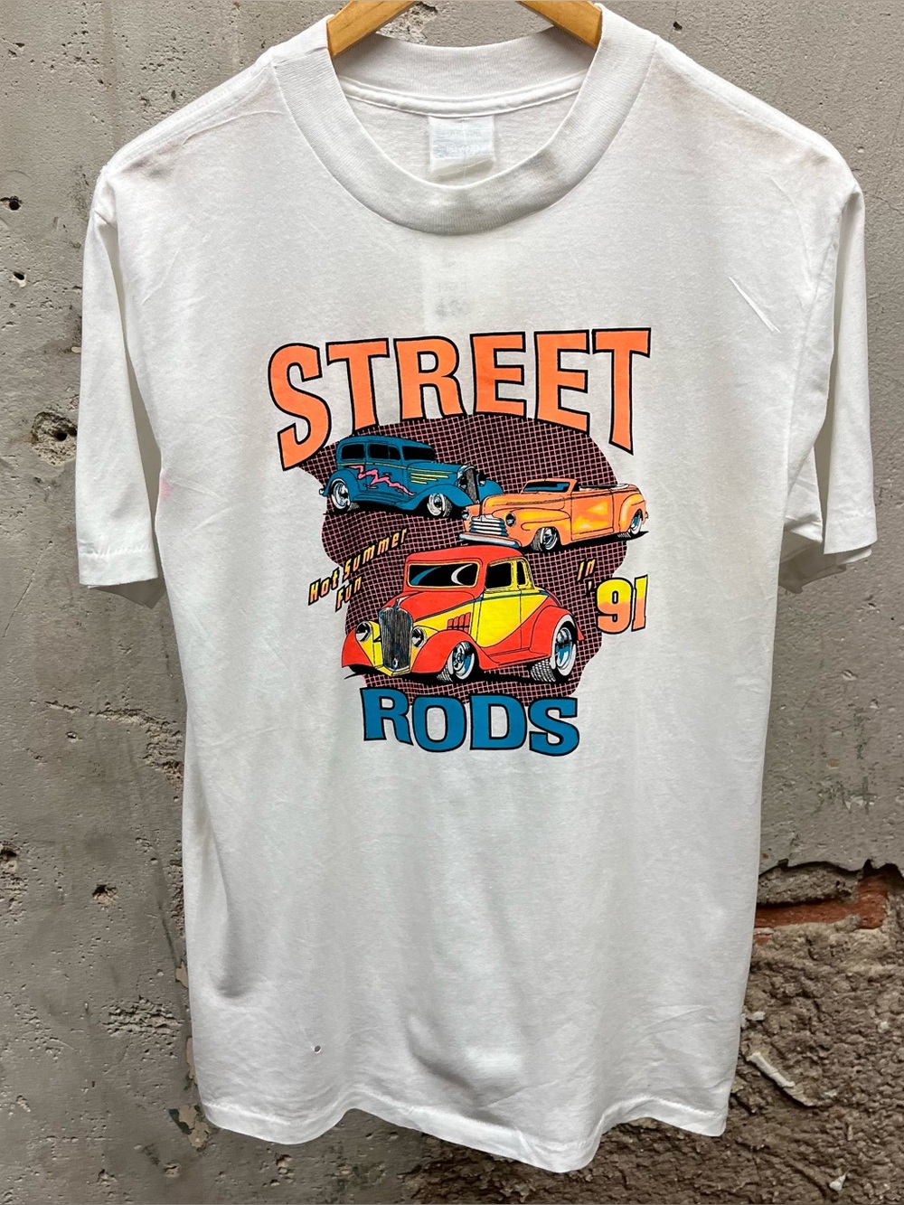 Vintage 90s 1991 Street Rods Hot Rod Racing Graphic T-Shirt Large USA Made Cars